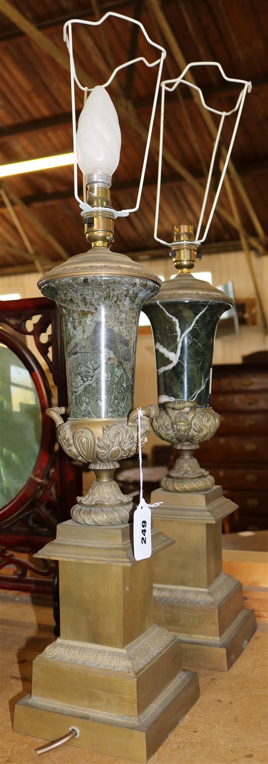 Pair of marble and brass table lamps